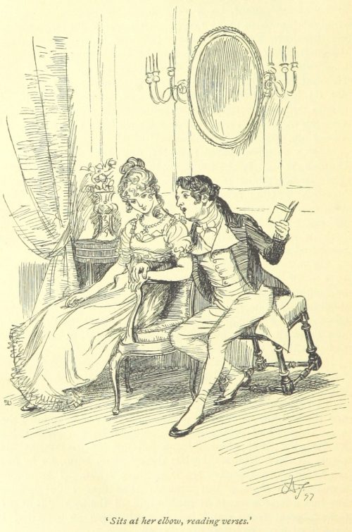 Jane Austen Persuasion - sits at her elbow, reading verses