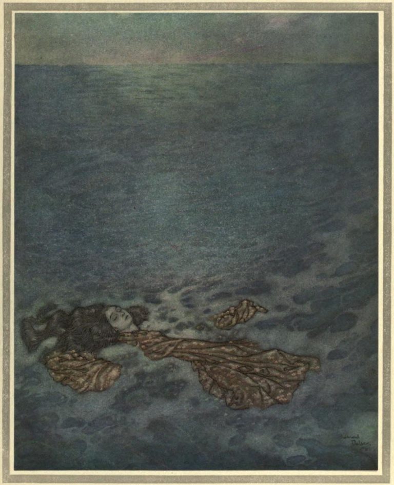 The Mermaid Illustration by Edmund Dulac - Dashed overboard and fell, her body dissolving into foam
