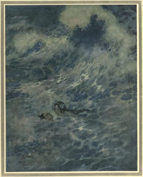 The Mermaid Illustration by Edmund Dulac - He must have died if the little mermaid had not come to the rescue