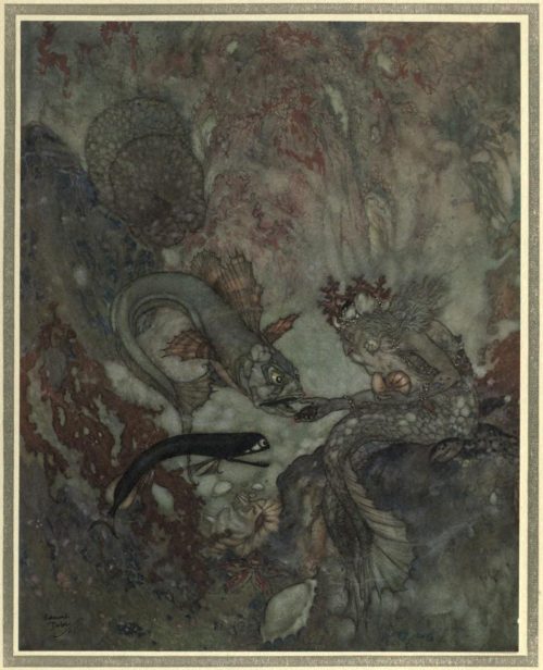 The Mermaid Illustration by Edmund Dulac - The Merman King had been for many years a widower