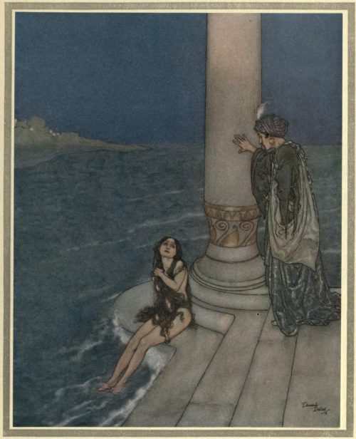 The Mermaid Illustration by Edmund Dulac - The prince asked who she was and how she came there