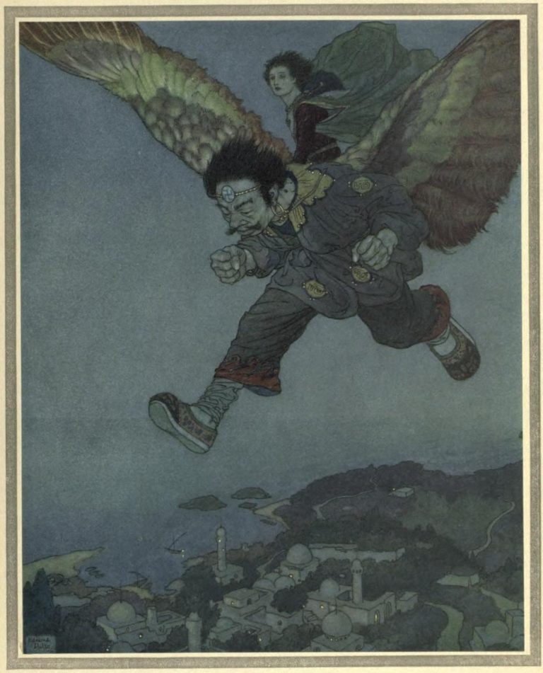 The Garden of Paradise Illustration by Edmund Dulac - The Eastwind flew more swiftly still