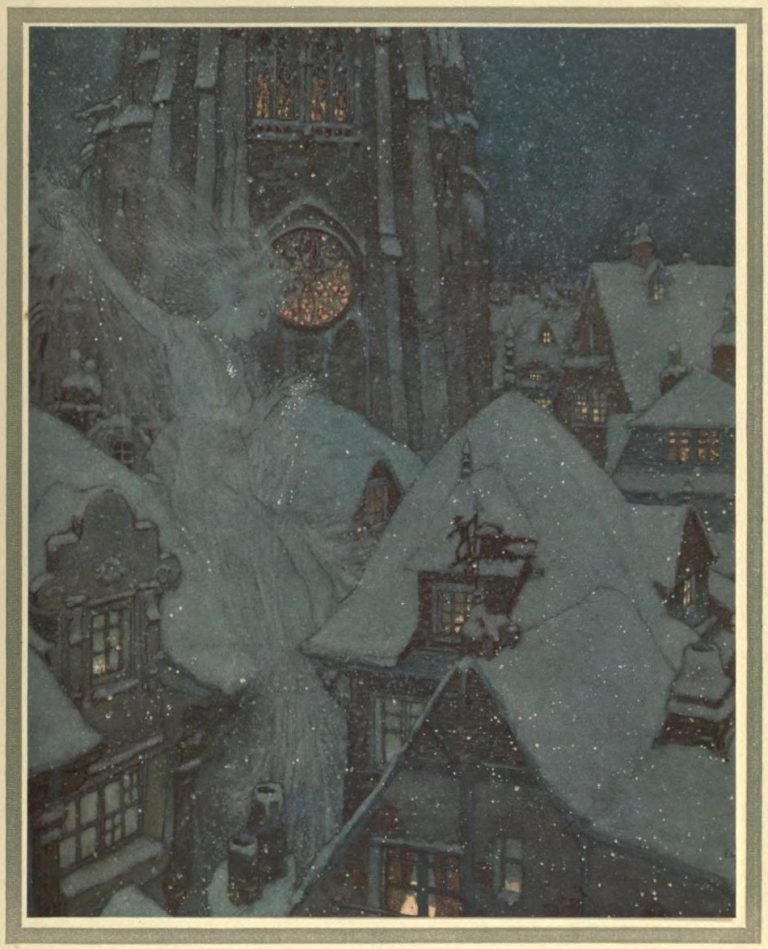 The Snow Queen Illustration by Edmund Dulac - Many a winter's night she flies through the streets