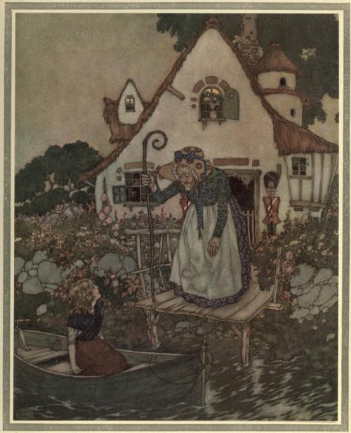 The Snow Queen Illustration by Edmund Dulac - Then an old, old woman came out of the house