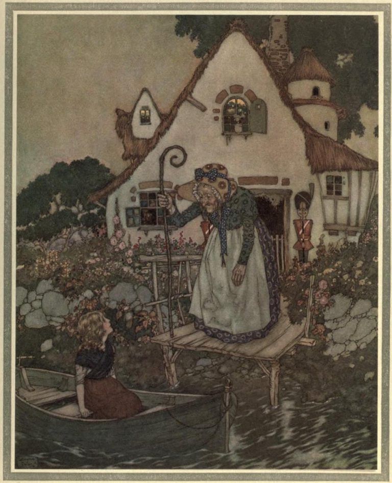 The Snow Queen Illustration by Edmund Dulac - Then an old, old woman came out of the house