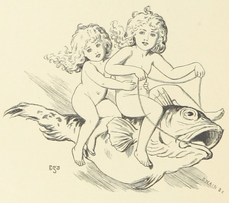 Fairies Riding on Fish Illustration by E. Gertrude Thomson