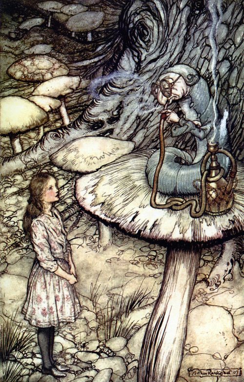 Alice's Adventures in Wonderland - Advice from a Caterpillar Illustration by Arthur Rackham