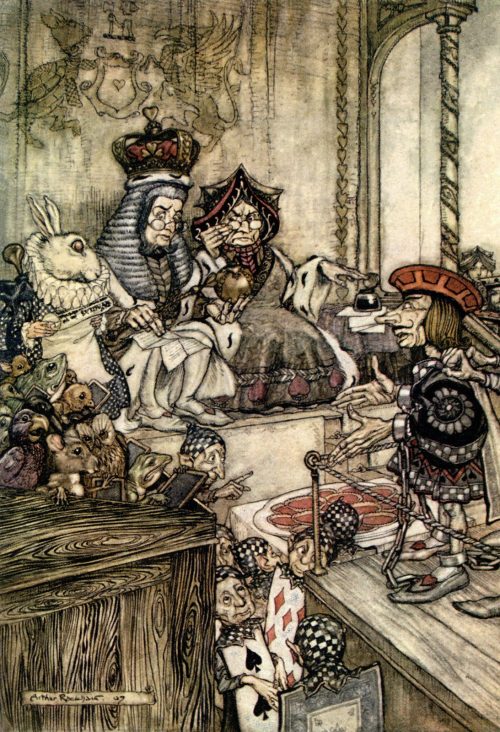 Alice's Adventures in Wonderland - Who stole the tarts? Illustration by Arthur Rackham
