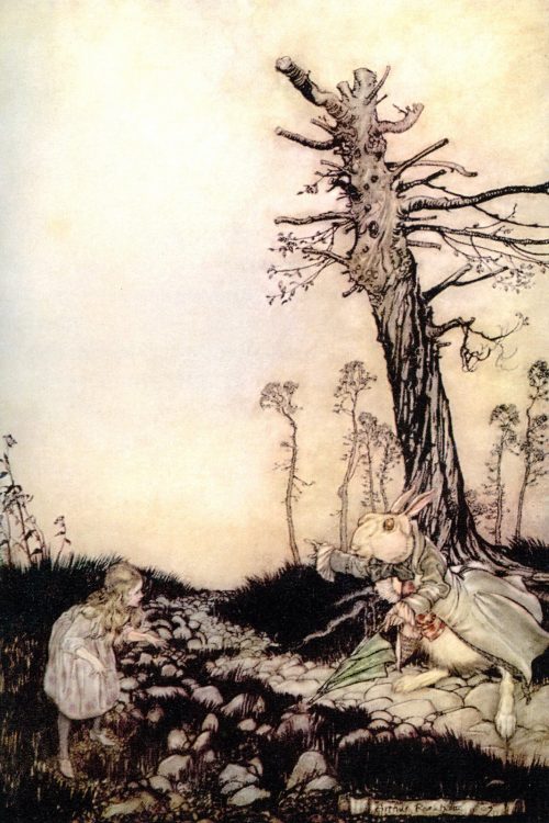 Alice's Adventures in Wonderland – Why, Mary Ann, what are you doing out here? Illustration by Arthur Rackham