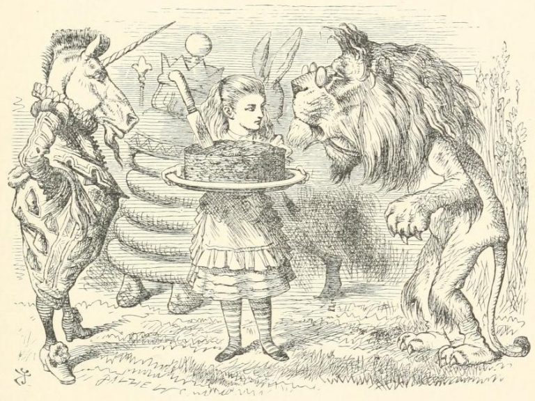 Through the Looking-Glass - Haigha took a large cake out of the bag, and gave it to Alice to hold