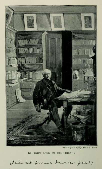 Dr John Lord in his library after a printing by Annie S. Lord