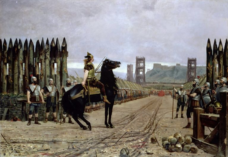 Surrender of Vercingetorix, the Last Chief of Gaul. After the painting by Henri Motte