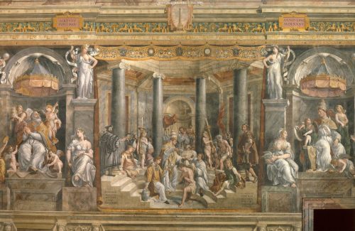 Baptism of Constantine From the painting by Francesco Penni, Vatican, Rome