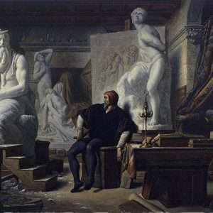 Michael Angelo in His Studio Visited by Pope Julius II After the painting by Haman