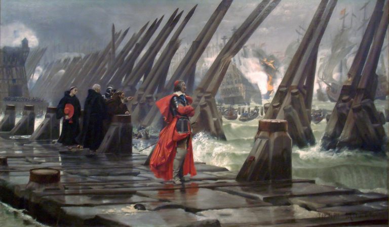 Richelieu Watches the Siege Operations from the Dam at Rochelle painting by Henri-Paul Motte