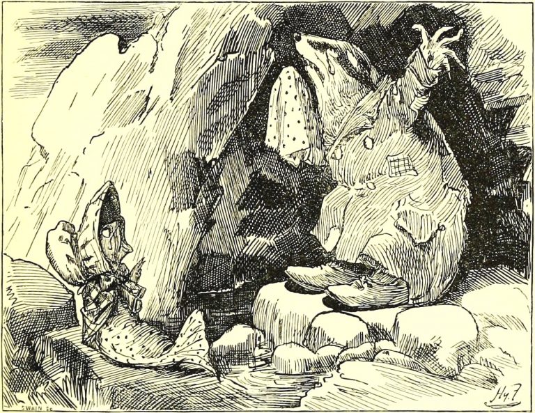 Sylvie and Bruno - The Father-Badger, Writhing In A Cave Illustration by Harry Furniss