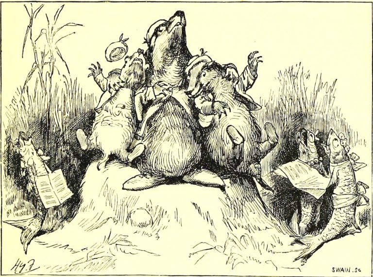 Sylvie and Bruno - Three Badgers On A Mossy Stone Illustration by Harry Furniss