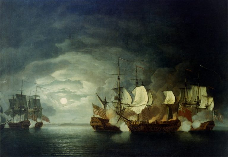 Fight of the Bonhomme Richard and HMS Serapis, painting by Thomas Mitchell