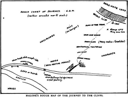 The Lost World Malone's rough map of the journey to the cliffs