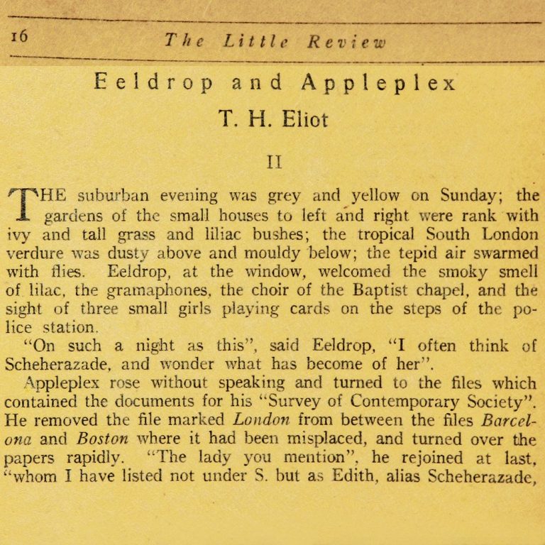 The Little Review : Eeldrop and Appleplex Part II by T. S. Eliot