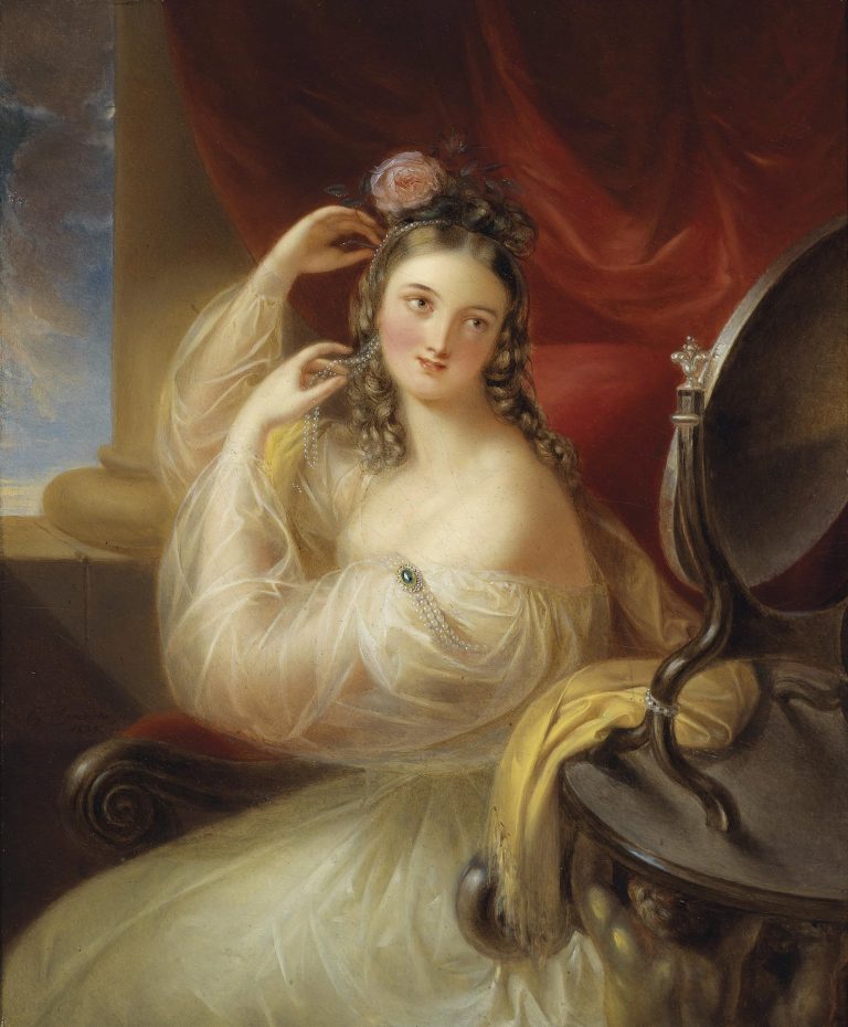 Dame vor dem Toilettspiegel Painting by Karl Agricola