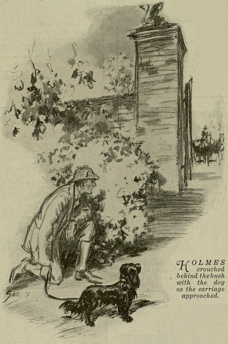 Sherlock Holmes The Adventure of Shoscombe Old Place Holmes crouched behind his bush with the dog